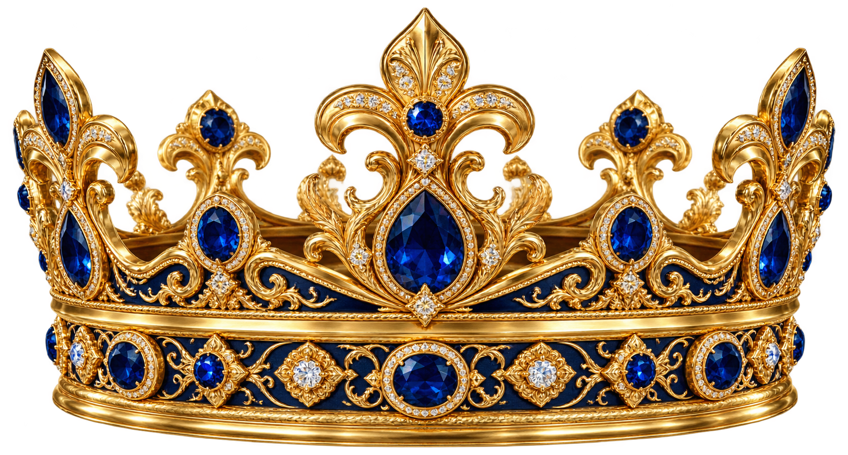 Ornate gold crown with blue jewels